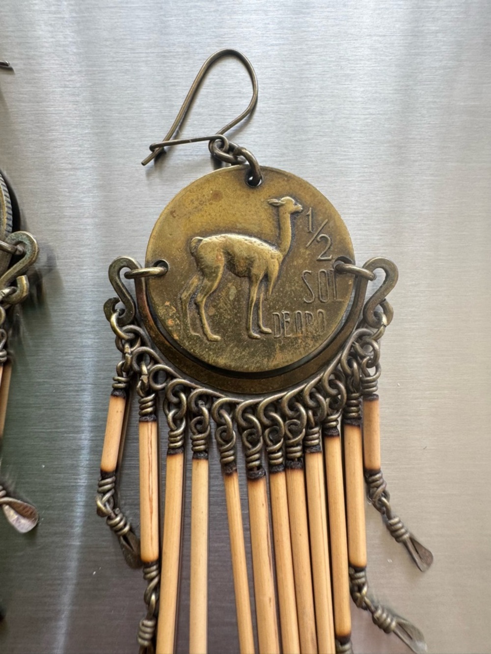 Boho Brass Coin Fringe Earrings with Camel Motif! - Picture 5 of 5